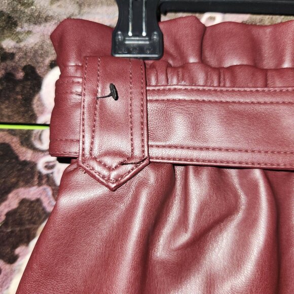 Mark New York Burgundy Faux Leather Paper Bag Waist Skirt with Pockets XS - Picture 4 of 9